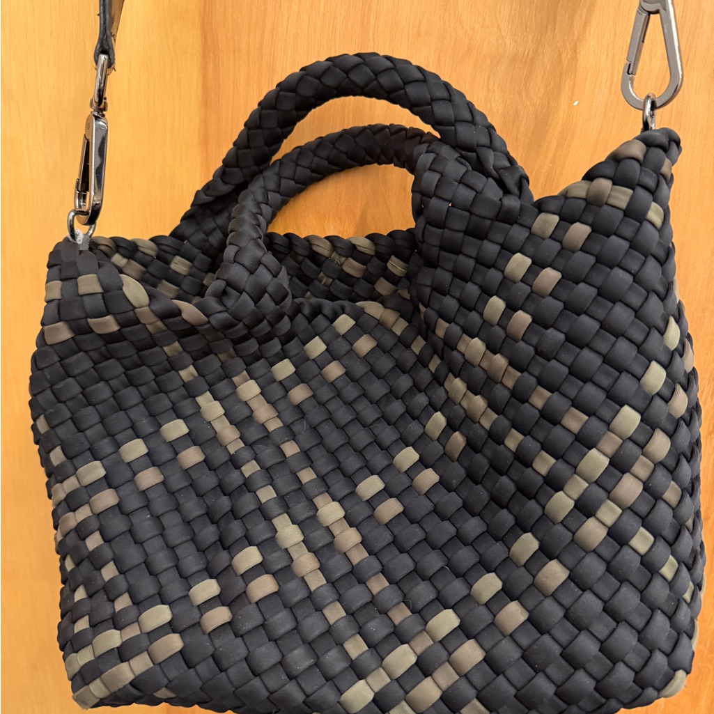 Naghedi Black And Taupe Woven Shoulder Bag